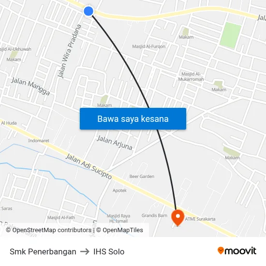 Smk Penerbangan to IHS Solo map
