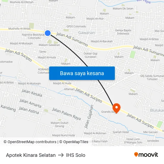 Apotek Kinara Selatan to IHS Solo map