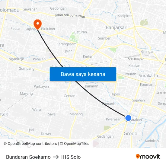 Bundaran Soekarno to IHS Solo map
