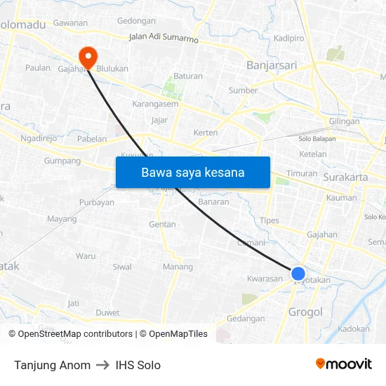 Tanjung Anom to IHS Solo map