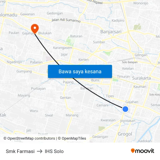 Smk Farmasi to IHS Solo map