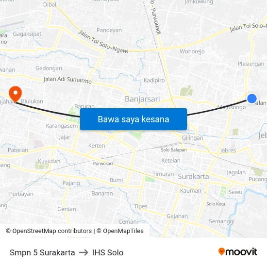 Smpn 5 Surakarta to IHS Solo map