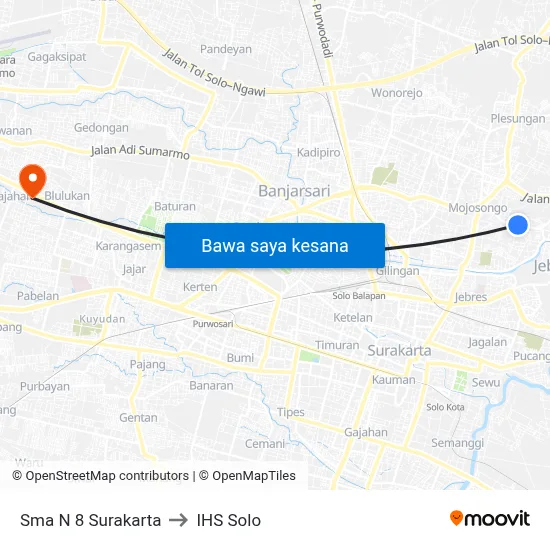 Sma N 8 Surakarta to IHS Solo map