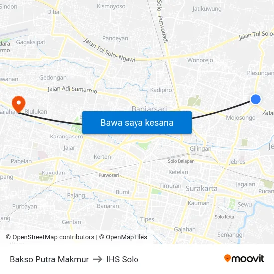 Bakso Putra Makmur to IHS Solo map