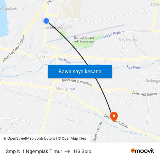 Smp N 1 Ngemplak Timur to IHS Solo map