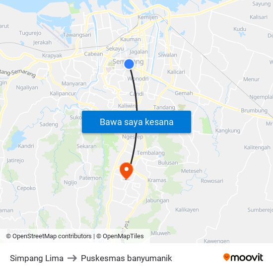 Simpang Lima to Puskesmas banyumanik map