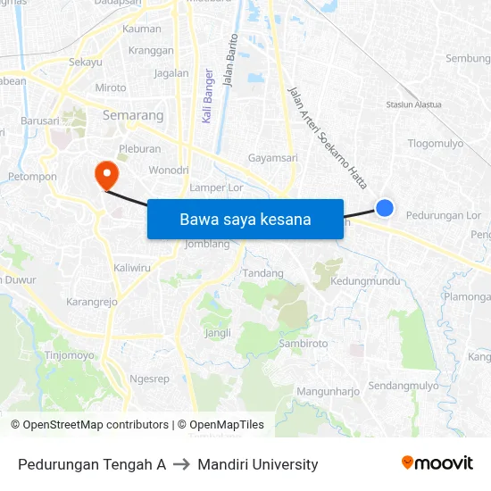 Pedurungan Tengah A to Mandiri University map