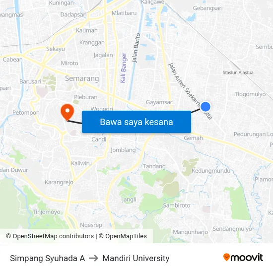 Simpang Syuhada A to Mandiri University map