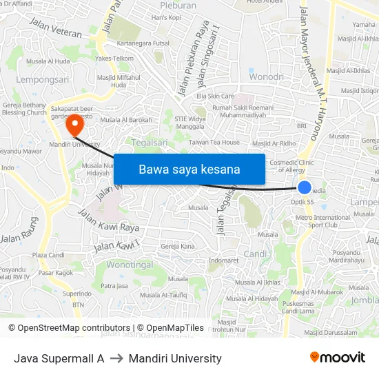Java Supermall A to Mandiri University map