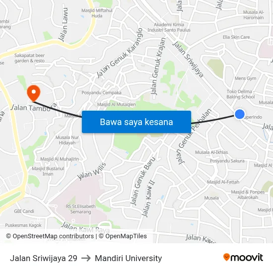 Jalan Sriwijaya 29 to Mandiri University map
