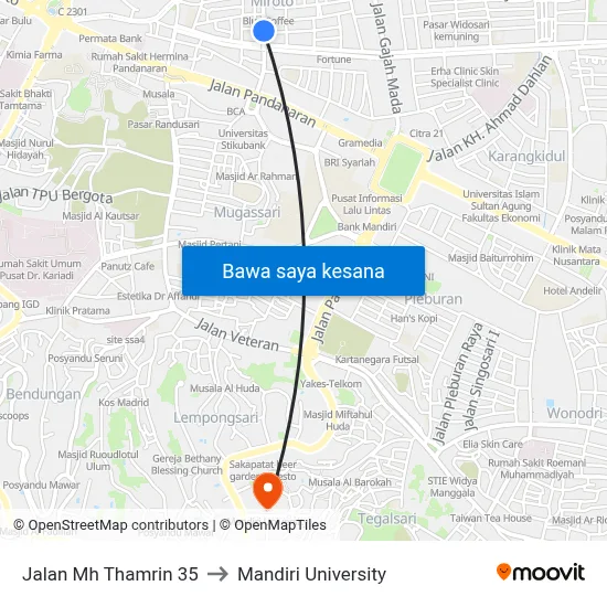 Jalan Mh Thamrin 35 to Mandiri University map