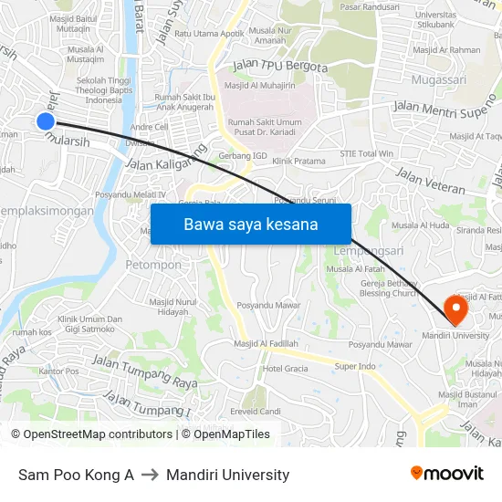 Sam Poo Kong A to Mandiri University map