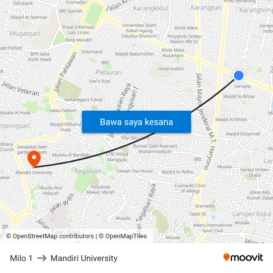 Milo 1 to Mandiri University map