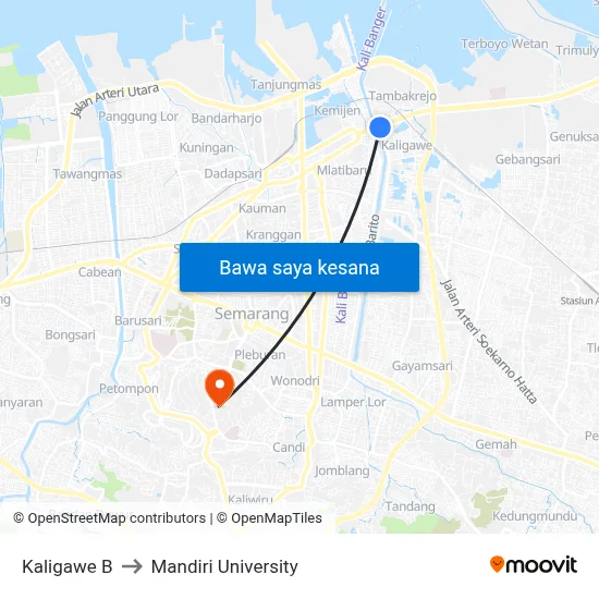 Kaligawe B to Mandiri University map
