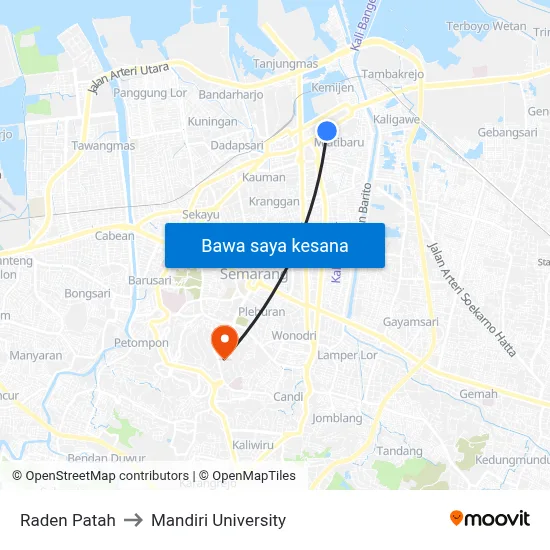 Raden Patah to Mandiri University map