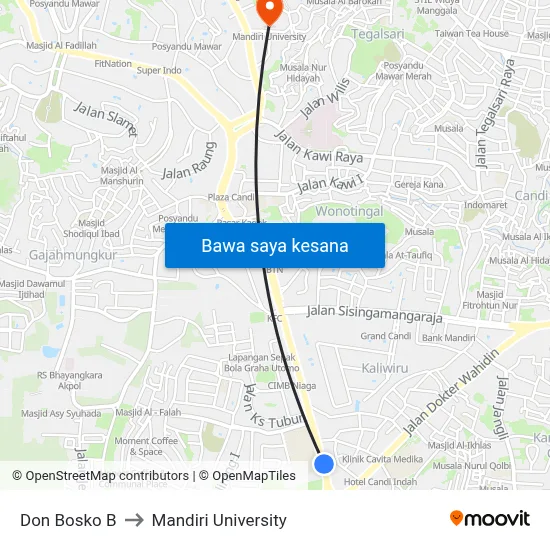 Don Bosko B to Mandiri University map