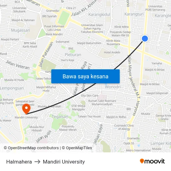 Halmahera to Mandiri University map