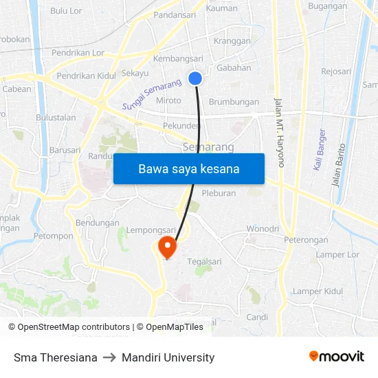 Sma Theresiana to Mandiri University map