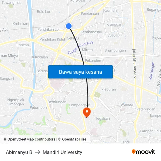 Abimanyu B to Mandiri University map