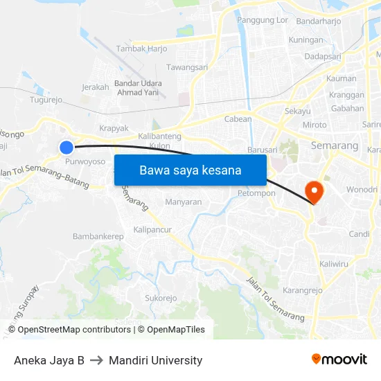 Aneka Jaya B to Mandiri University map