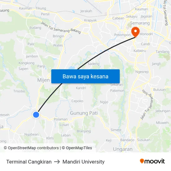 Terminal Cangkiran to Mandiri University map