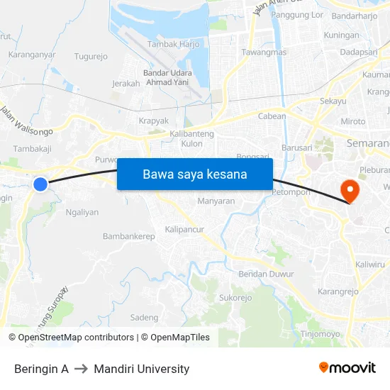 Beringin A to Mandiri University map