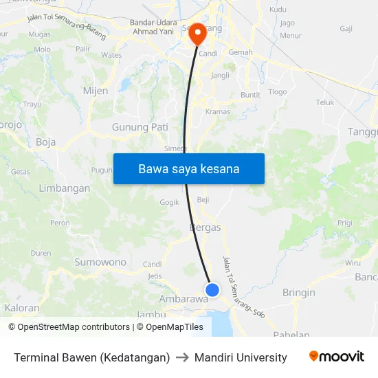 Terminal Bawen (Kedatangan) to Mandiri University map