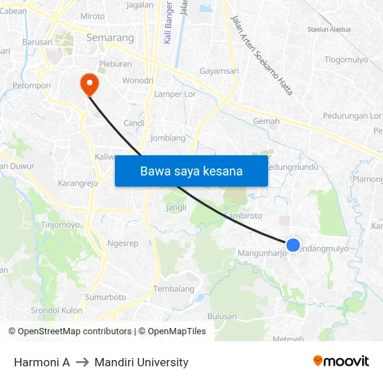 Harmoni A to Mandiri University map