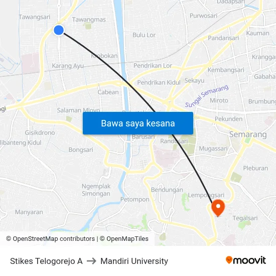 Stikes Telogorejo A to Mandiri University map