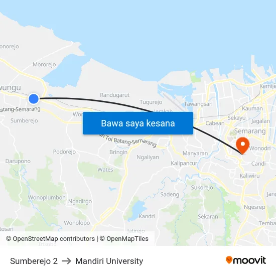 Sumberejo 2 to Mandiri University map