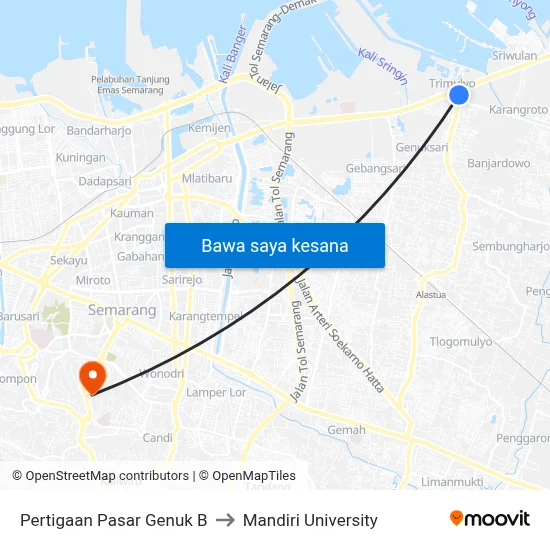 Pertigaan Pasar Genuk B to Mandiri University map