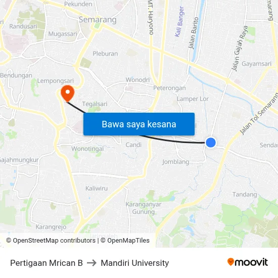 Pertigaan Mrican B to Mandiri University map