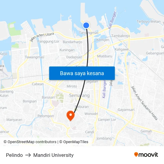 Pelindo to Mandiri University map