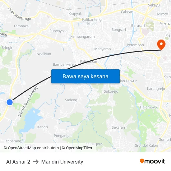 Al Ashar 2 to Mandiri University map