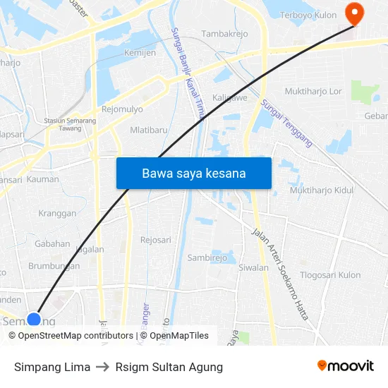 Simpang Lima to Rsigm Sultan Agung map