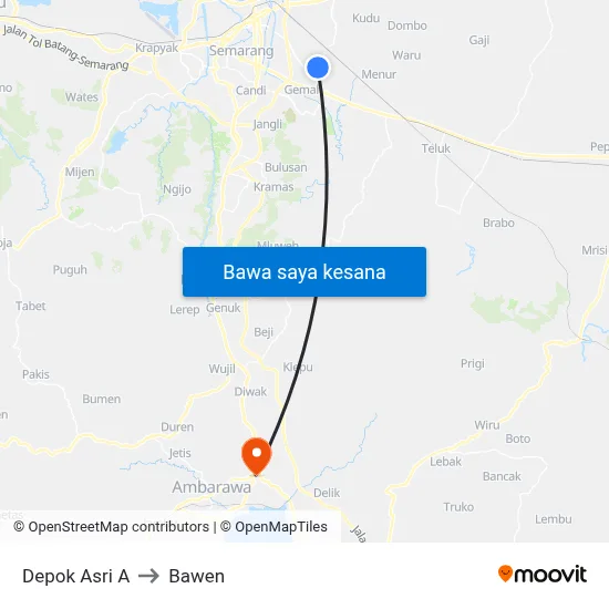 Depok Asri A to Bawen map