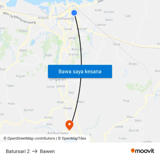Batursari 2 to Bawen map