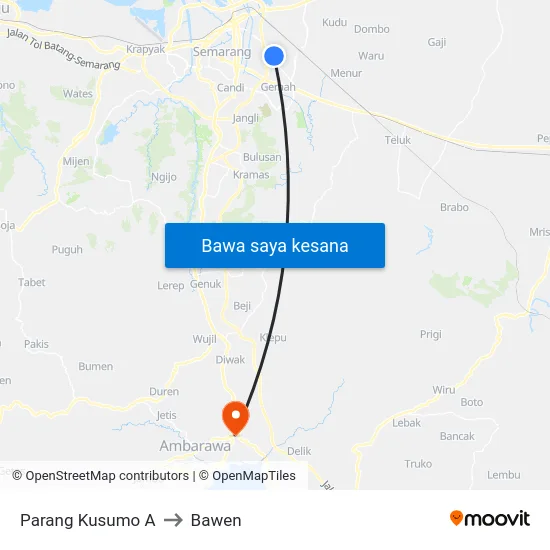 Parang Kusumo A to Bawen map