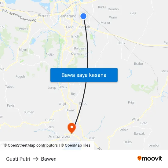 Gusti Putri to Bawen map