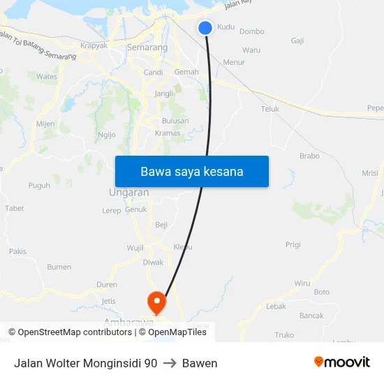 Jalan Wolter Monginsidi 90 to Bawen map