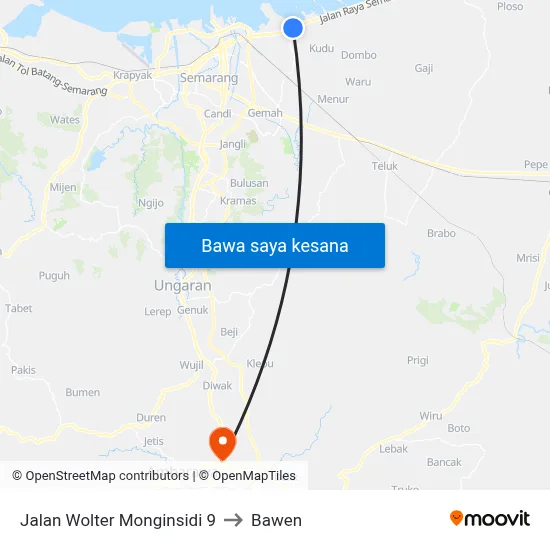 Jalan Wolter Monginsidi 9 to Bawen map