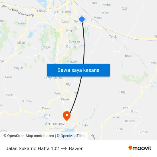 Jalan Sukarno Hatta 102 to Bawen map