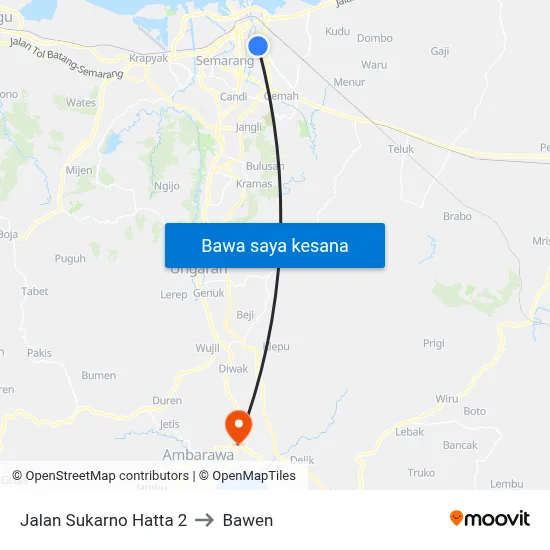 Jalan Sukarno Hatta 2 to Bawen map