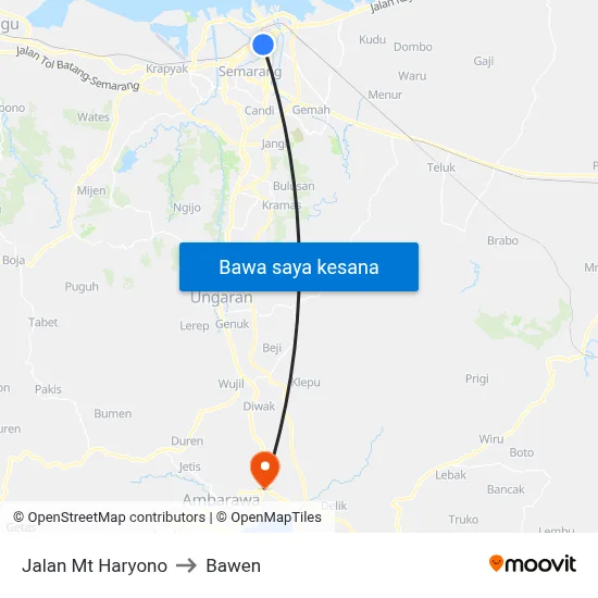 Jalan Mt Haryono to Bawen map