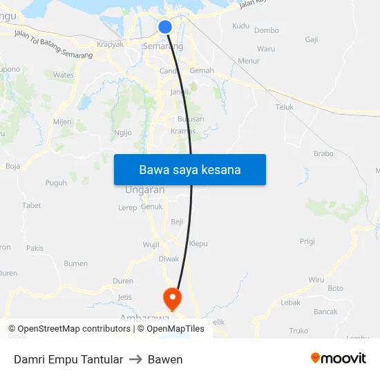 Damri Empu Tantular to Bawen map