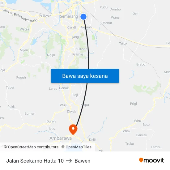 Jalan Soekarno Hatta 10 to Bawen map