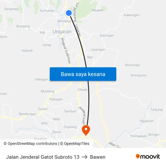 Jalan Jenderal Gatot Subroto 13 to Bawen map