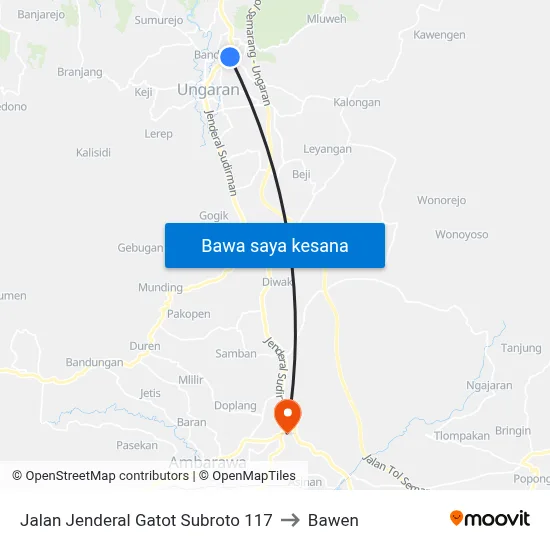 Jalan Jenderal Gatot Subroto 117 to Bawen map