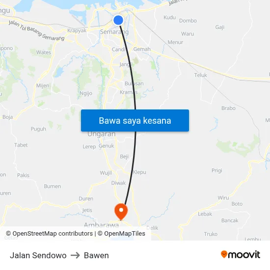 Jalan Sendowo to Bawen map