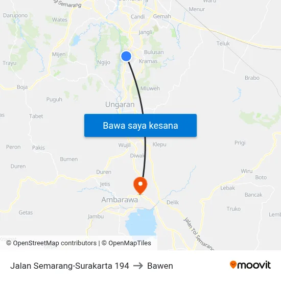 Jalan Semarang-Surakarta 194 to Bawen map